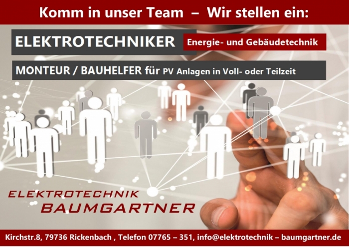 Stellenanzeige Elektrotechnik Baumgartner / Rickenbach / Hotzenwald